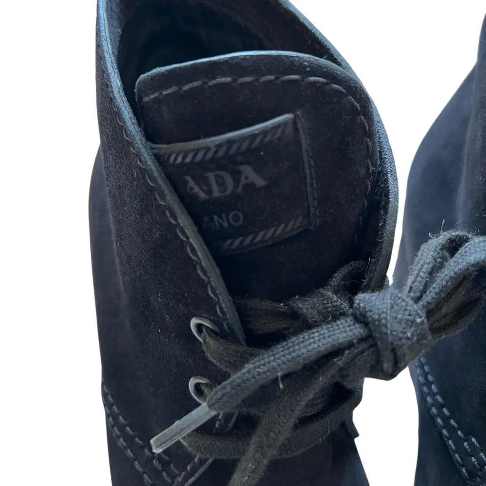 Prada Black Suede Lace-Up Ankle Shoes Women’s EU 36.5
